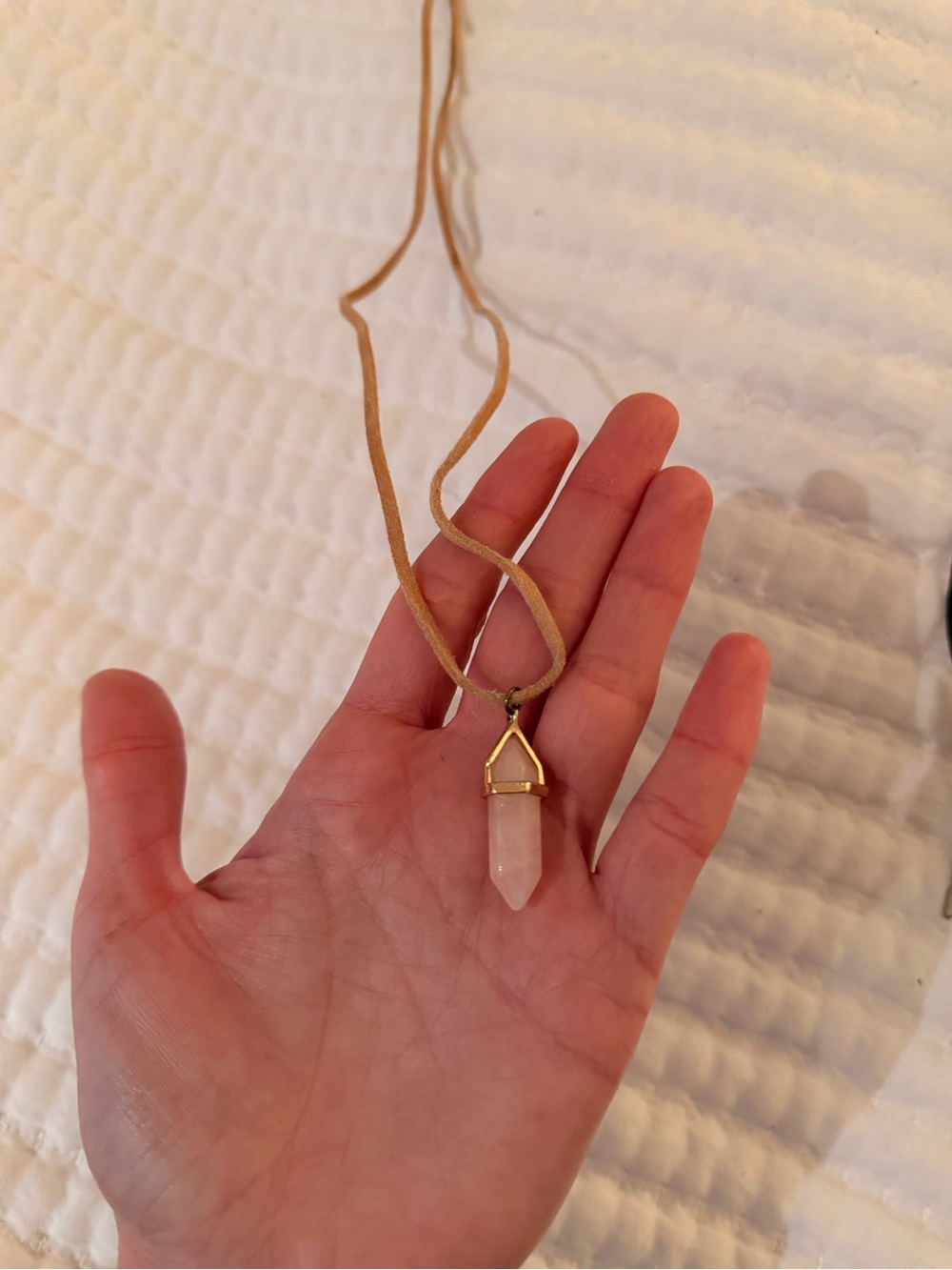 Free People Rose Quartz Point Pendant Necklace with Tan Suede Cord